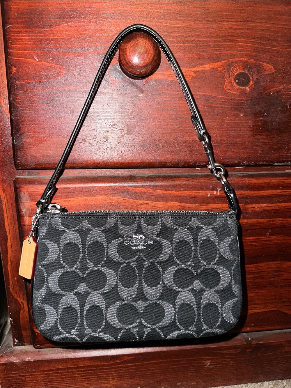 Coach Nolita 19 Black Denim Signature Jacquard Mini Wristlet